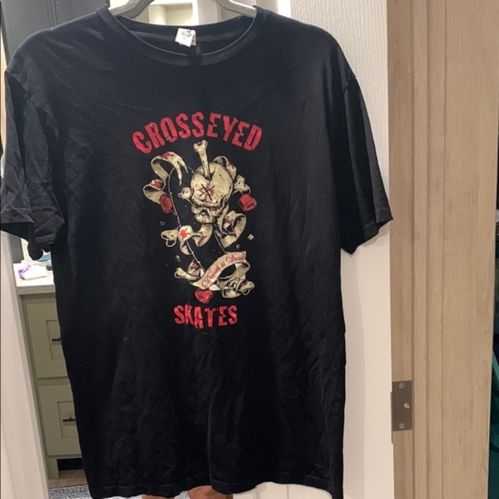 Crosseyed Skates Skull Death is Dead Black T Shirt‎ Mens Size Medium